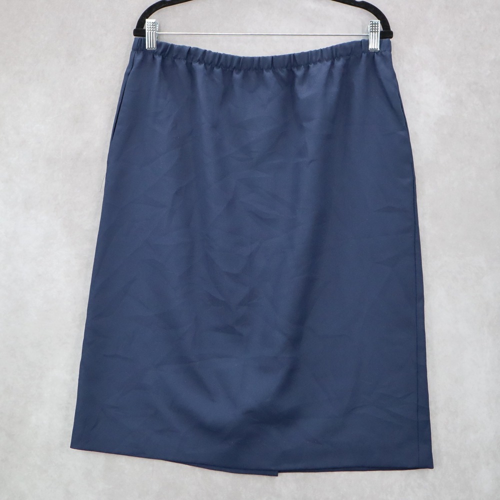 Navy Blue Pencil Secretary Business Casual Pull On Elastic Knee Length Skirt 14‎